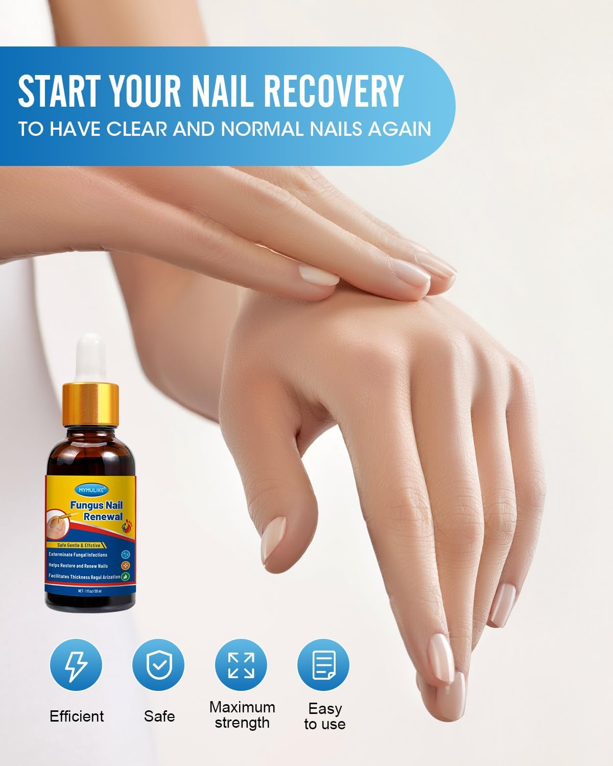 MYMULIKE Nail Repair, Nail Renewal Liquid, Extra Strength Nail Solution for Damaged and Discoloured Nails Fast Acting for Woman and Man