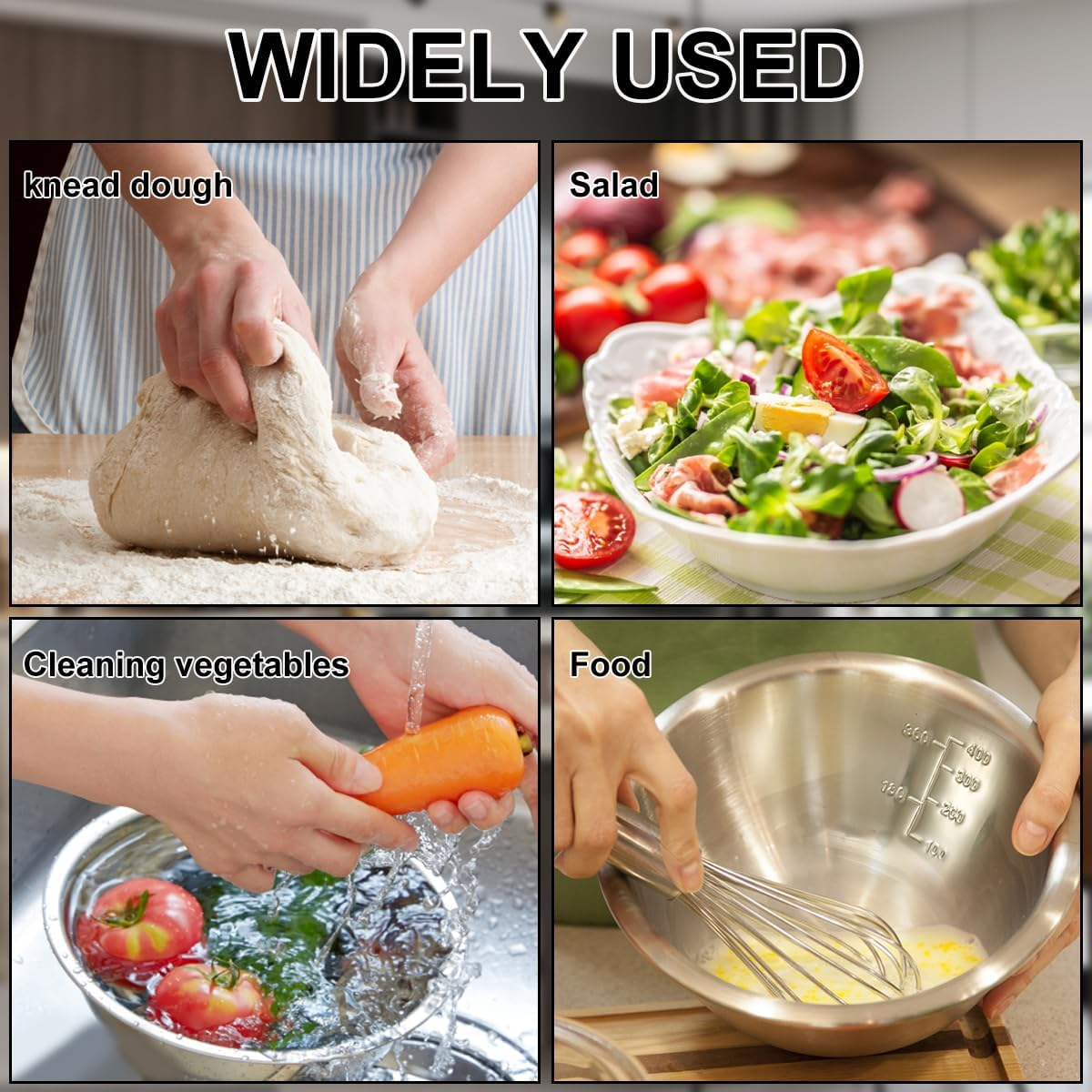 Stainless Steel Mixing Bowl Set of 5 with Measurement Markers Multipurpose Soup Basin 5 Sizes Space Saving Nesting Bowls Metal Kitchen Bowl for Baking Food Storage (0.5L,0.8L,1.55L,2.1L,2.6L)