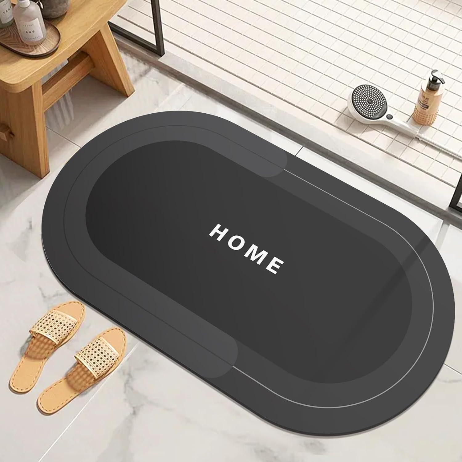 Bath Mat Rugs Non Slip Quick Dry Bathroom Mats Super Absorbent Rubber Bath Mats for Bathroom Floor (Dark Grey, 40 X 60 Cm)