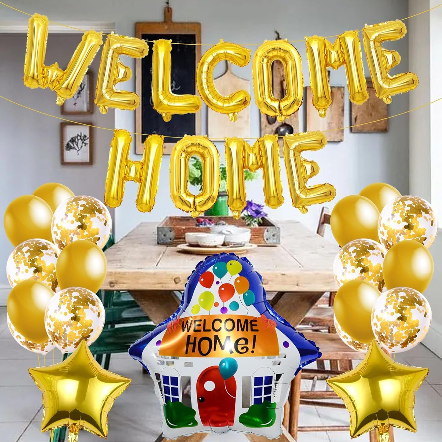 16Inch Welcome Home Balloons Banner Foil Mylar Balloon for Home Party Supplies Deployment Return Decorations (Gold) image number 2