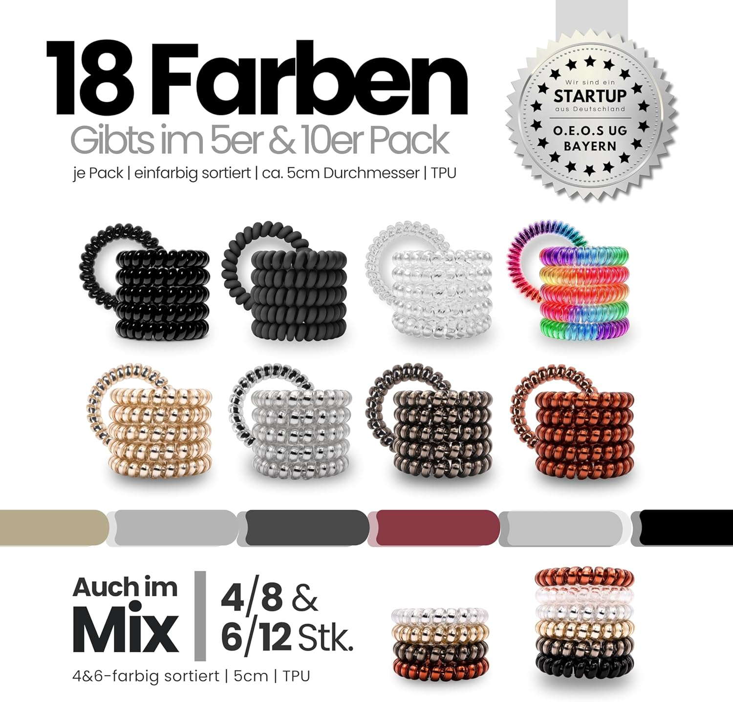 Specora Spiral Hair Scrunchie 4 Colours Mix Pack of 4 &ndash; 5 Cm &ndash; Telephone Cable Scrunchie &ndash; No Pulling & Tangling &ndash; Elastic, No Marks, Gentle on Hair image number 3