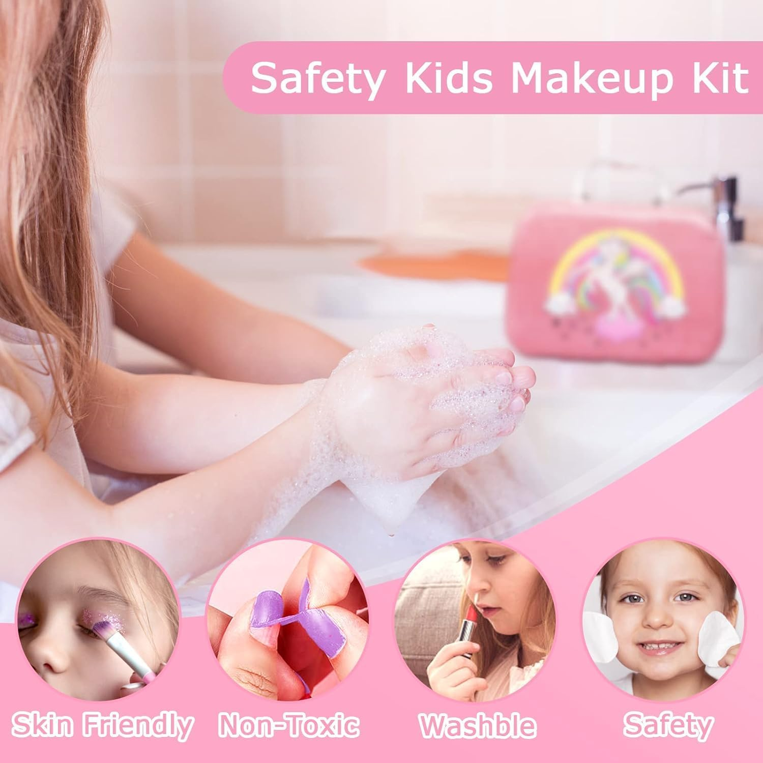 Kids Washable Makeup Girls Toys, Girls Makeup Kit for Kids Make up Set Real Makeup for Kid Little Girls Toddlers Children Princess Christmas Birthday Gifts Toys for 3 4 5 6 7 8 9 10 Year Old (Unicorn) image number 5