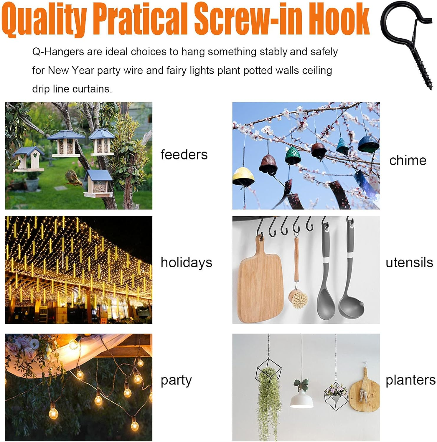 Benvo 10 Pieces Outdoor Q-Hanger Easy Release Screw Wire Hanger Hooks Christmas Light Hooks with Safe Buckle for String Lights New Year Party outside Led Wire and Fairy Light Hangers for House Garage