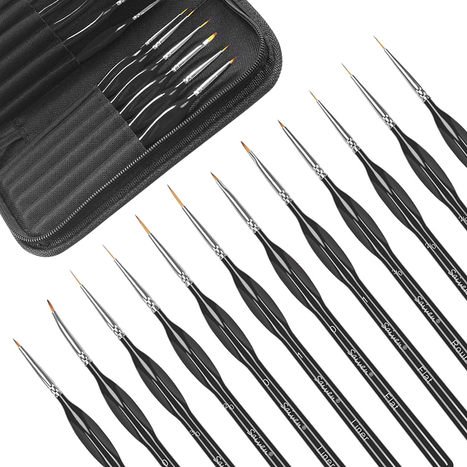 Miniature Detail Paint Brush Set-12Pcs Micro Professional Fine Oil Paint Brushes with Storage Bag, Watercolor Face Painting Brushes Set for Acrylic,Oil,Watercolor,Face,Scale Model Painting (Black) image number 1