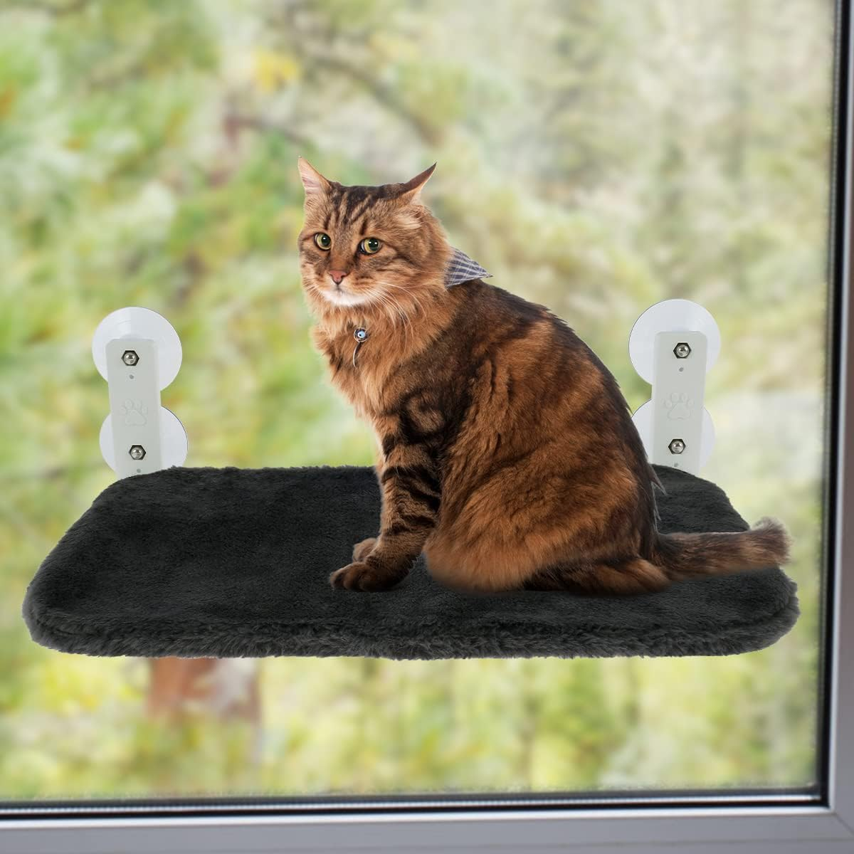 Cat Window Perch Foldable Space Saving Cat Hammock Hanging Cat Window Hammock Seat with Suction Cups Strong Bearing Capacity Cat Hammock Replaceable Window Mounted Cat Bed for Cat Kitten image number 6