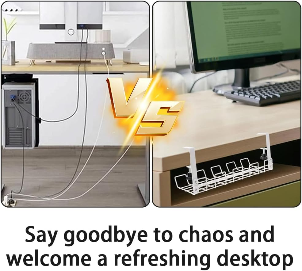 2 Pack under Desk Cable Management Shelf,Adjustable Cord Wire Organizer,No Punch Storage Rack,Wire Management Organizer,For Office,Home,Apartment image number 3