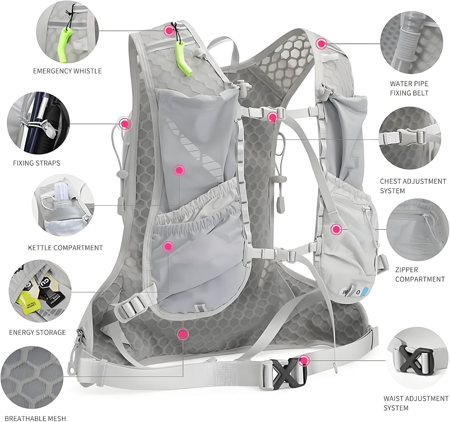 Running Hydration Vest for Men Women Water Backpack for Running 3L Running Hydration Pack for Trail Running Marathon Race Hiking image number 6