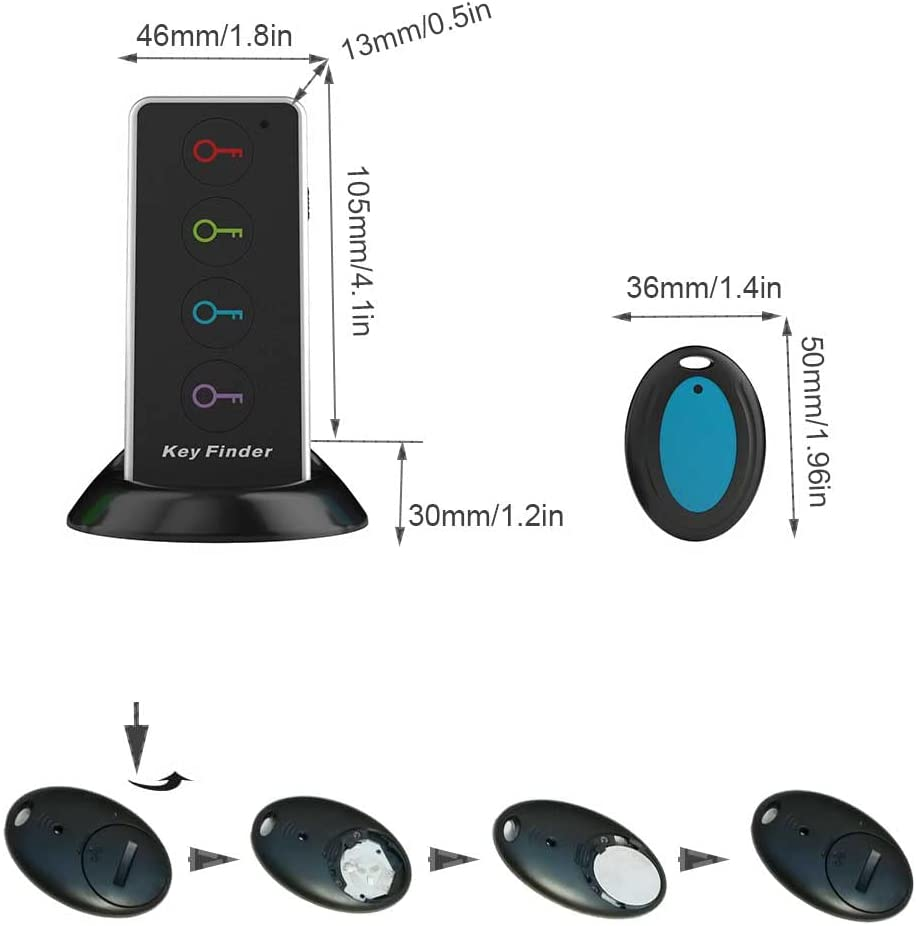 Key Finder Locator with Sound, 85Db Item Trackers with 131Ft Range Beeper Tags, Wireless Key Finders for Finding Keys Wallet Remote Control Pet Phone, 4 Receivers & Flashlight image number 4