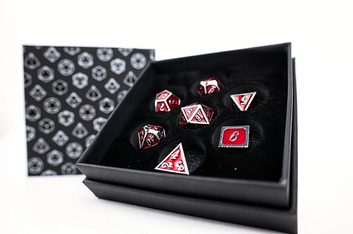 LPG Dice Set - Metal RPG Serif Red/Silver