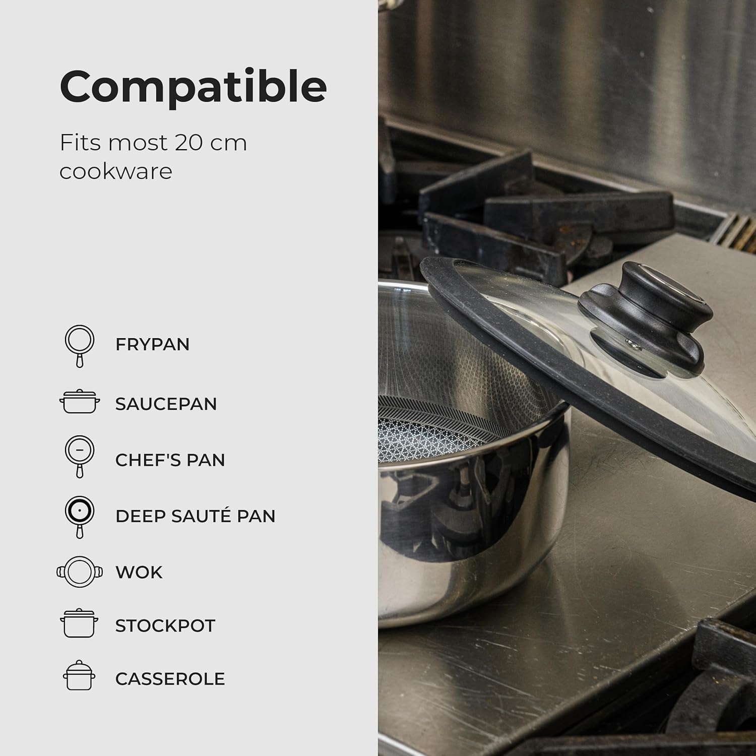 Frieling USA BC920 Black Cube Hybrid Stainless/Nonstick Cookware Tempered Glass Lid, Black/Silver image number 2