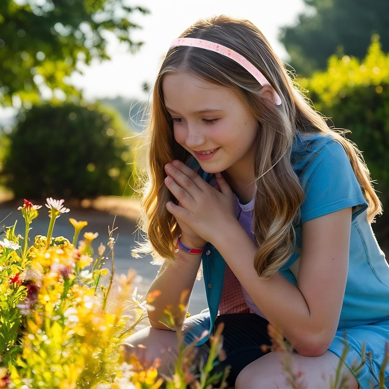 Ehuixinsheng 4PCS Little Girls Glitter Headband,Sequin Thick Bling Cute Sparkly Non Slip Hairbands Colorful Hair Accessories for Washing Face Christmas Head Band image number 4