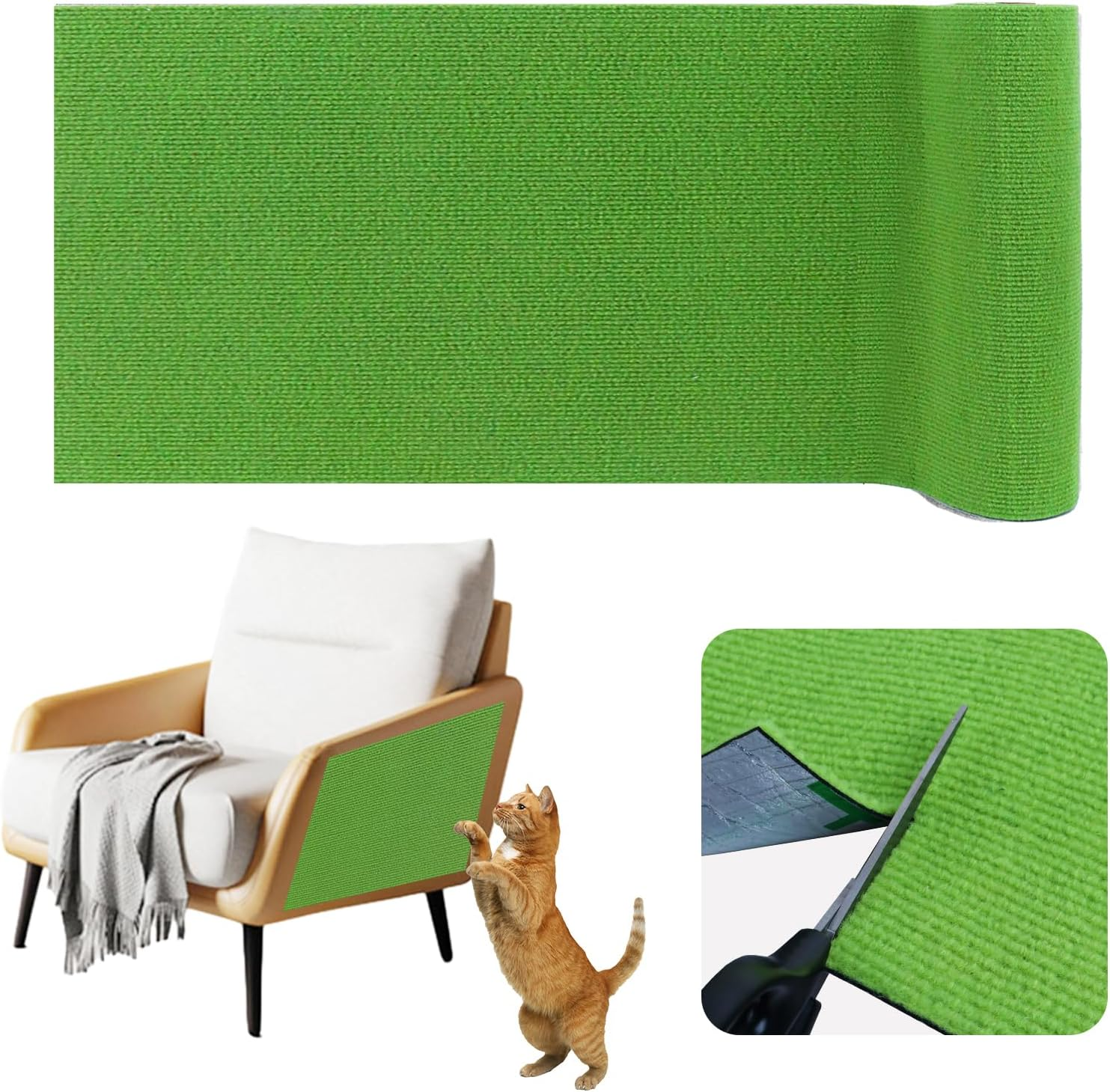 Scratching Mat, Self-Adhesive Scratching Mat, Cat Sofa, Scratching Boards, Cat Wall Scratching Board, Cat Wall Scratch Protection Wall (Fruit Green, 40 Cm X 2 M) image number 2