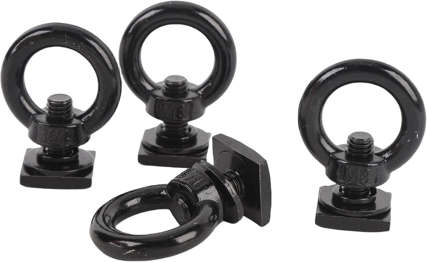 4PCS T Track Mount Tie down Anchor for Roof Rack, M8 Sturdy Stainless Steel Ring Shaped Eye, T Eye Nut Tie down Rings for Holding Bungee Cord, Ropes, Hooks (Black) - Black image number 4