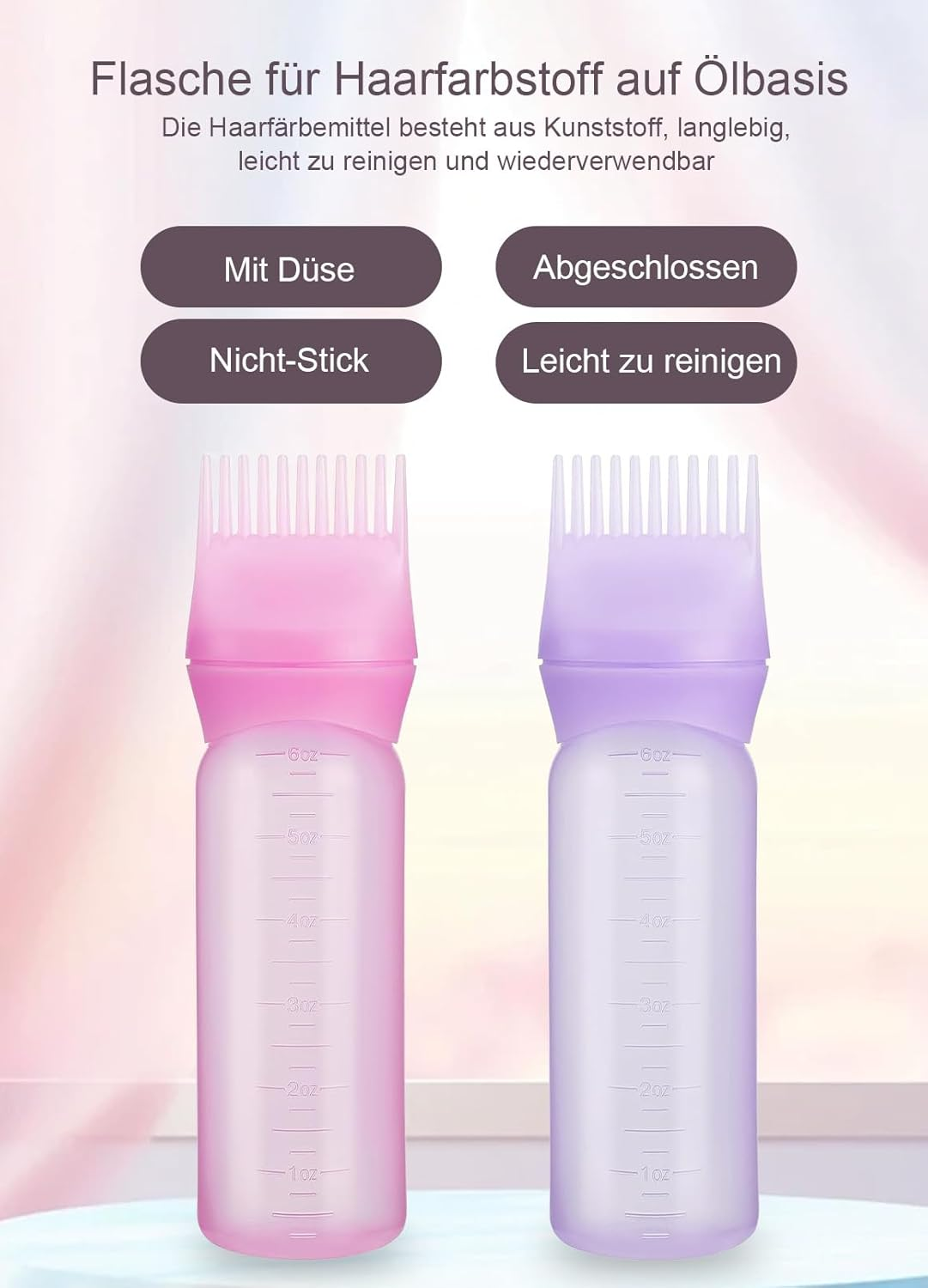 Pack of 2 Hair Dye Brush, Hair Oil Applicator Bottle, Hair Dye Brush Bottle, Hair Oil Applicator, for Hair Oil Hair Colourations, Shampoo Applicator Brush (Pink/Blue) image number 2