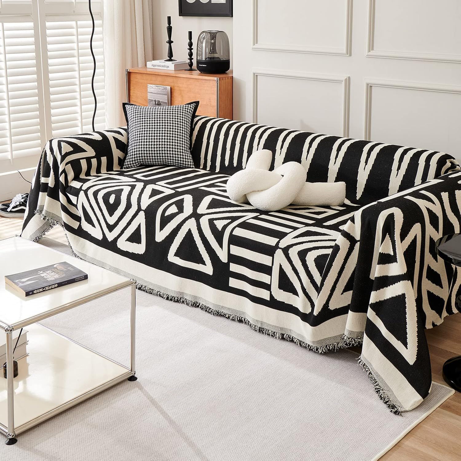 Boho Sofa Cover Washable, Chenille Couch Covers for Sectional,Loveseat Covers,L Shaped Sofa Slipcovers, Pet Friendly, Anti-Scratch Fabric for Dogs & Cats Fits Most Couches (Khaki, Xl(180Cm*340Cm))