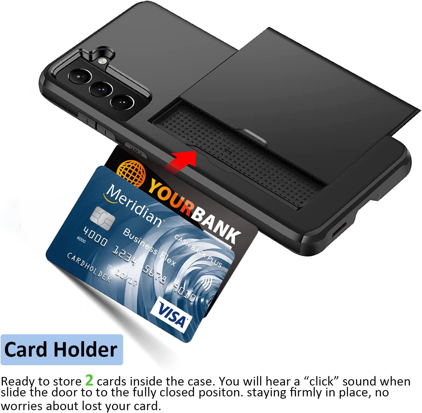 For Galaxy S23 Case with Credit Card Holder, Areaphmet Wallet Case Slide Cover Dual Layer Hard PC Rubber Cover Phone Case for Samsung Galaxy S23 5G 6.1'' 2023 Black