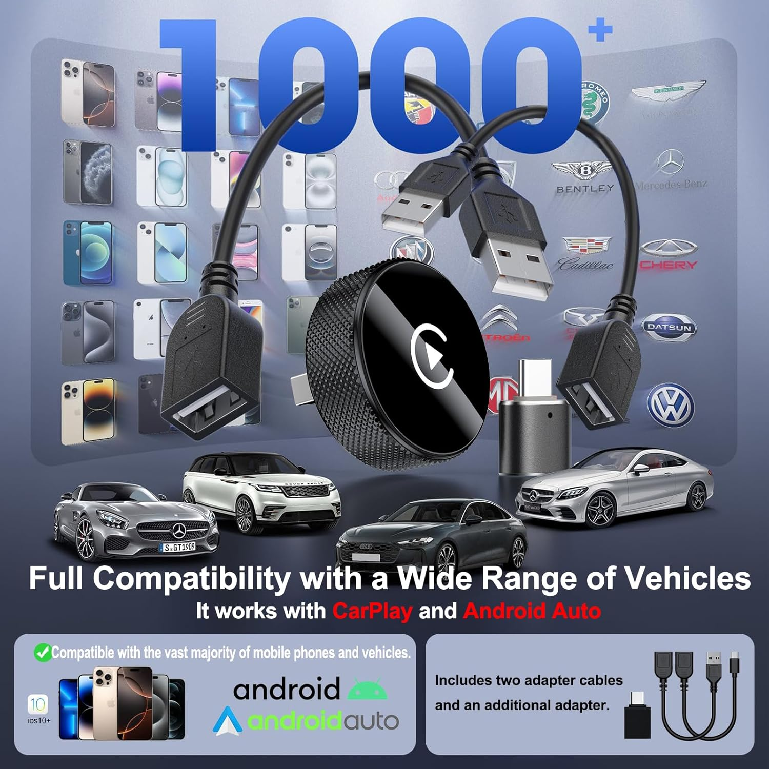 Vervex Car Play Adapter Upgrade Wired Carplay to Wireless, Mini USB Design for Apple Carplay Android Auto Wireless Adapter,Plug & Play, Auto Fast Stable Connect Car Play for Lphone Android image number 1