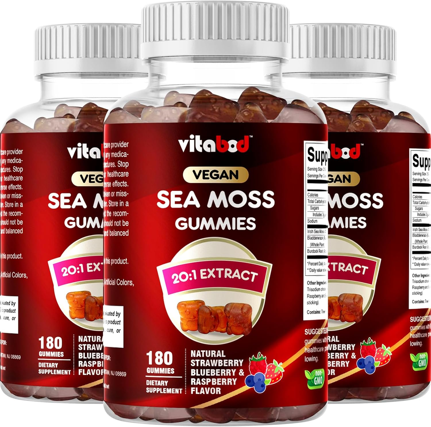 Vitabod Irish Sea Moss Gummies - 3000 Mg - 180 Vegan Gummies - Made with Bladderwrack & Burdock Root - Seamoss Supplement for Thyroid, Energy, Immune Support image number 3