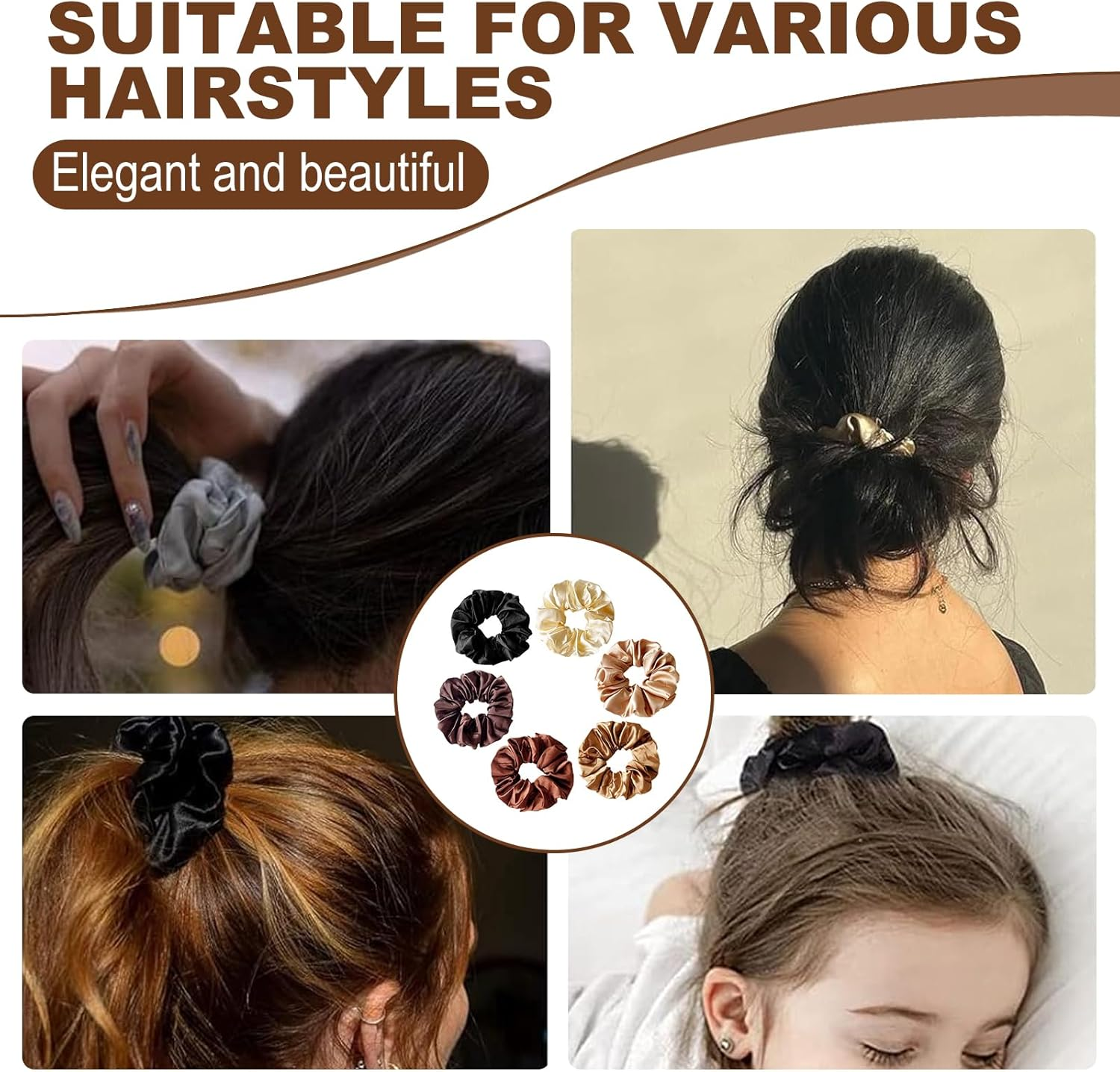 Tiyiyok Pack of 6 Women'S Hair Bands, Hair Accessories for Women, Scrunchies, Lightweight, Soft and Comfortable, Reduces Pulling and Damage to the Hair, Satin Hair Band image number 2