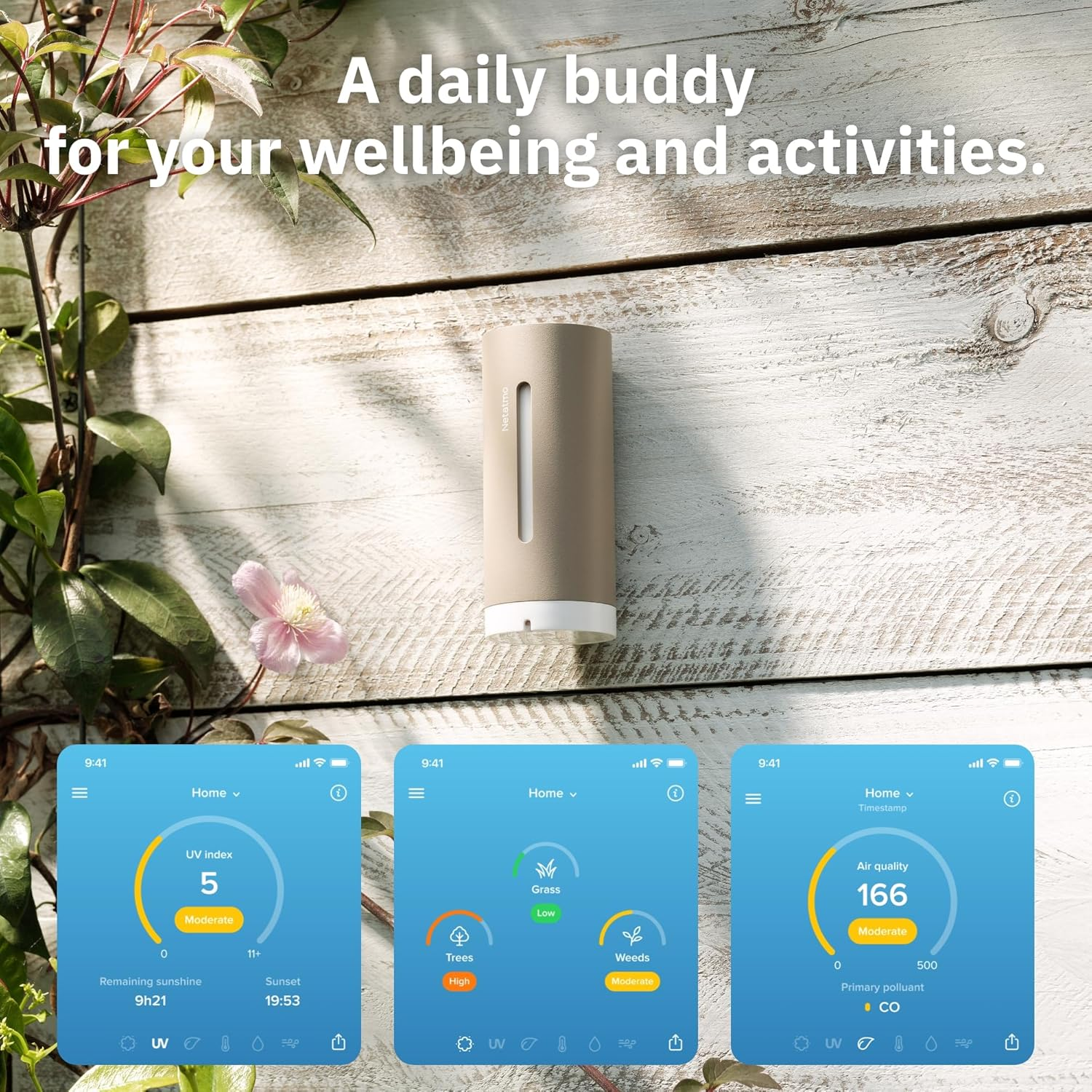 Netatmo Weather Station Original| 2Nd Generation | Indoor & Outdoor | Temperature, Humidity, Air Quality, UV - Sunshine, Pollen, Weather Forecasts, Compatible Apple, Alexa, Google - Sand - NWS-S-WW image number 5