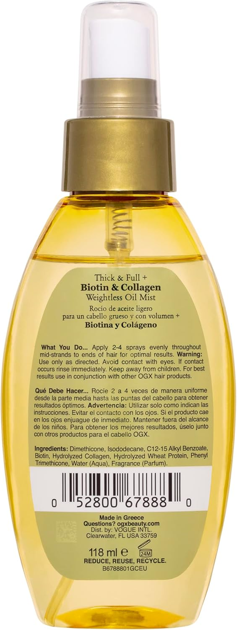 Ogx Biotin & Collagen Volumising Weightless Oil Mist 118Ml image number 3