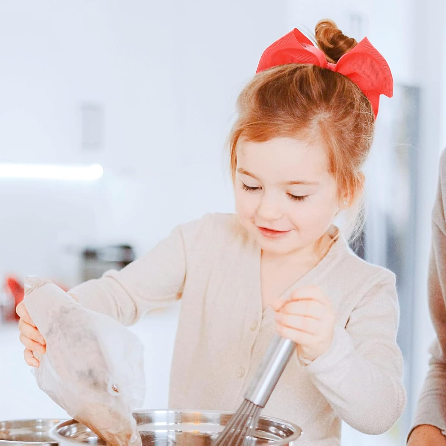 Hair Bow Duo for Women - Large 8 Inch Lacrosse Bows in Red for Cheerleaders with Comfortable Rubber Clip - Perfect for Festivals, Photo Shoots & Everyday Use image number 5