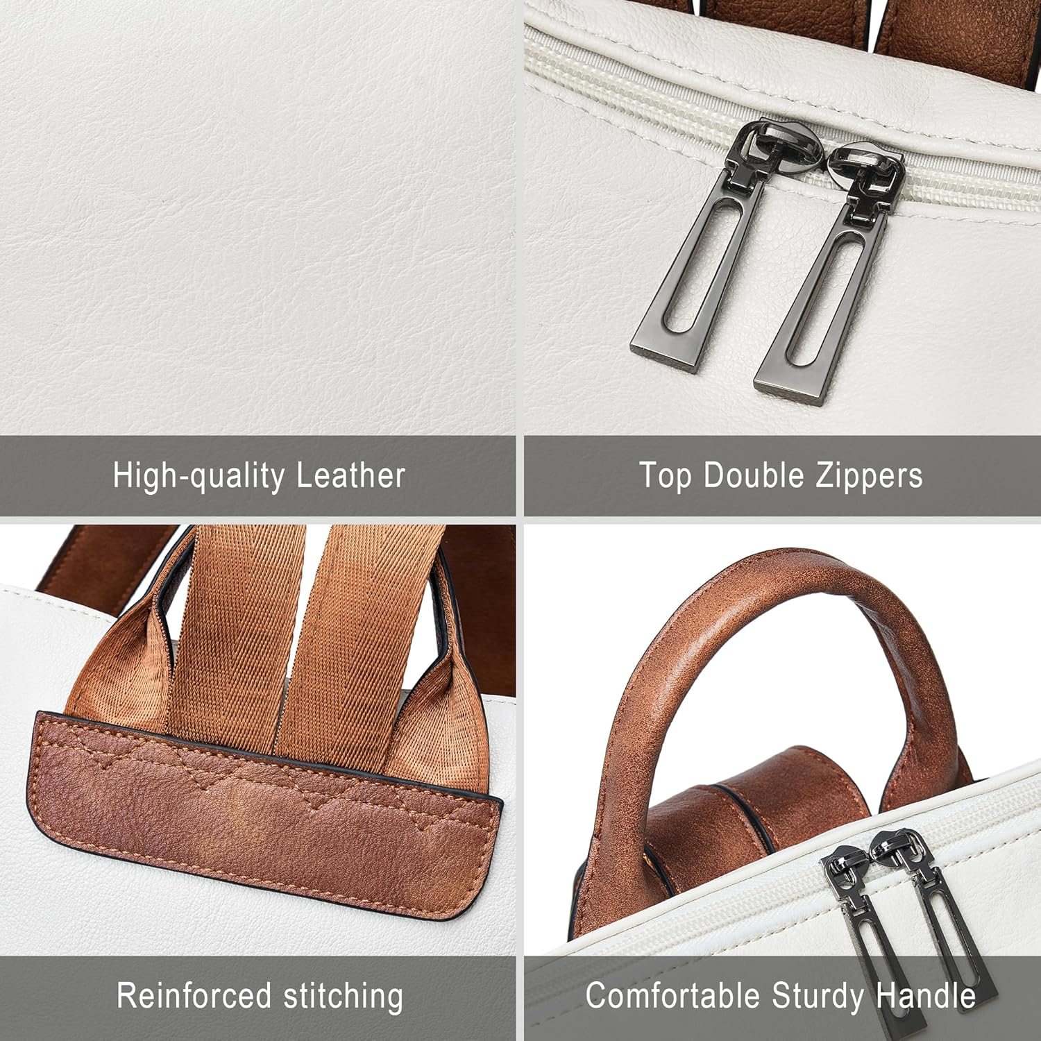 Shrrie Vegan Leather Backpack for Women Backpack Purse 15.6 Inch Womens Laptop Backpack for College Travel Work - Two-Tone Black image number 5