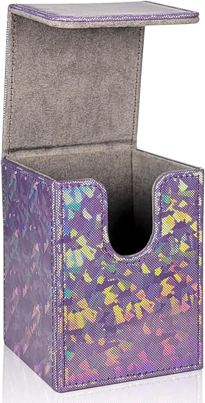 Dmoicols Sparkly Card Deck Box Holds 100+ Single Sleeved Cards,Leather Card Storage Case,Mtg Commander Deck Box with 2 Dividers Fit TCG CCG Magic Cards Vertical (Sparkly Purple Piece) image number 4
