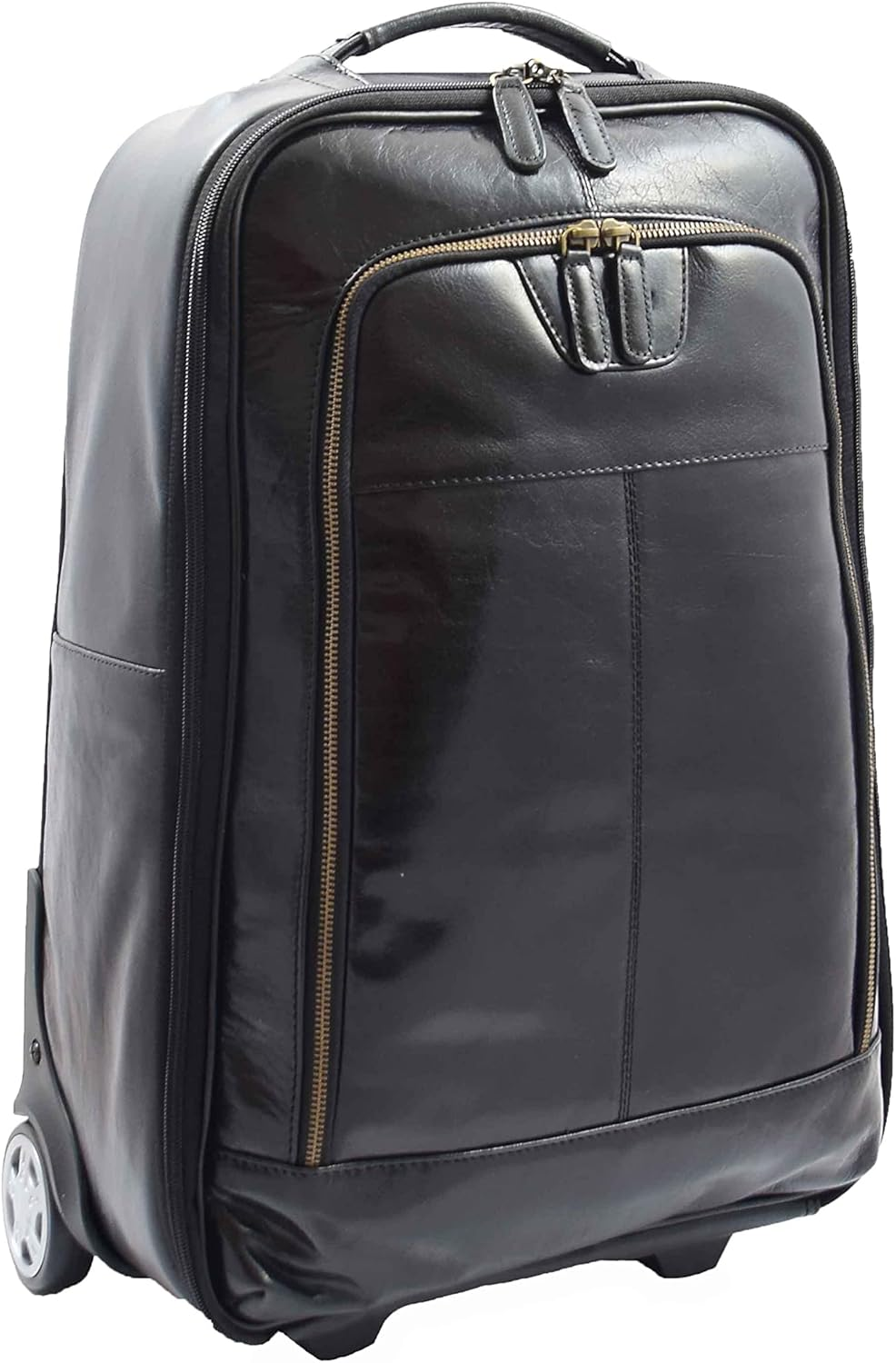 Real Leather Cabin Size Suitcase Wheeled Trolley Carry Case Newton Black, Black, Cabin, Suitcase image number 1