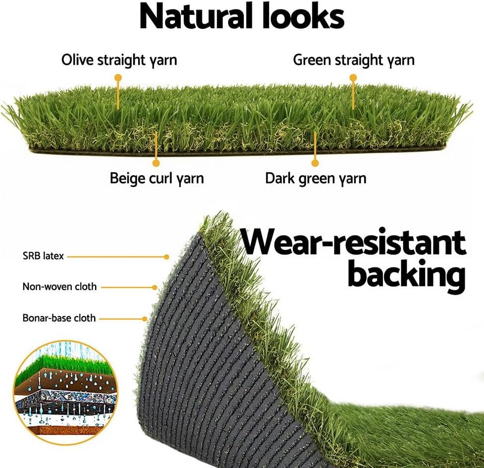 Primeturf Artificial Grass 10SQM Roll 1X10M 35Mm Pile Height Synthetic Turf Mat Fake Plants Yarn Lawn, Home Decor Garden Backyard Patio Indoor Outdoor Wall, Olive Green with 6 Year Warranty image number 3