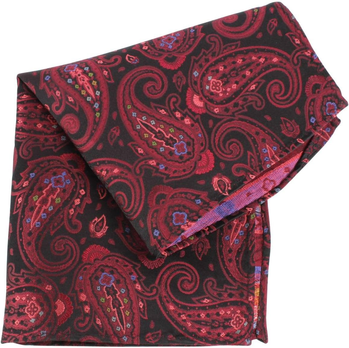 Knightsbridge Neckwear Mens Paisley Silk Pocket Square - Black/Wine image number 2