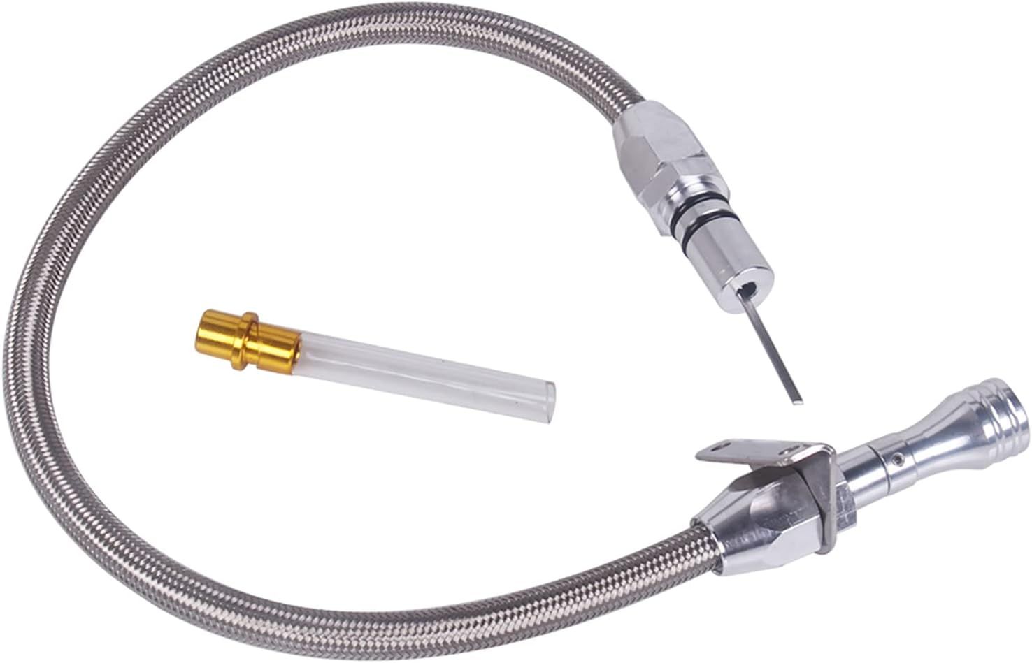 RAYWE Transmission Dipstick Stainless Braided Firewall Flexible Dipstick TH350 TH-400 700R4 Tranny SBC BBC Trans Replacement for Chevy GM image number 1