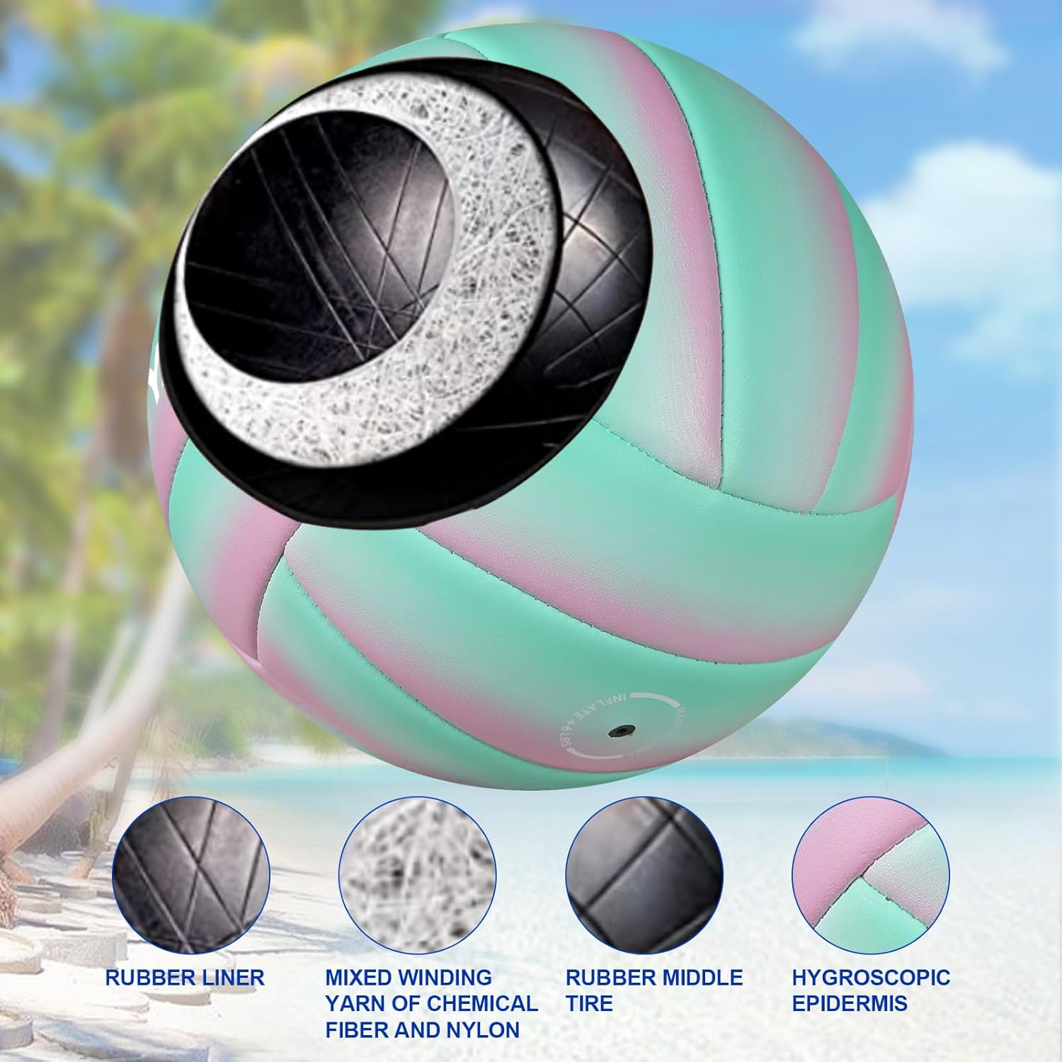 BYAOSUN Volleyball, Beach Volleyball, Soft Volleyball Ball for Indoor, Outdoor, Beach, Size 5 Volleyballs for Beginners, Teenagers, Adults (Green Pink) image number 6