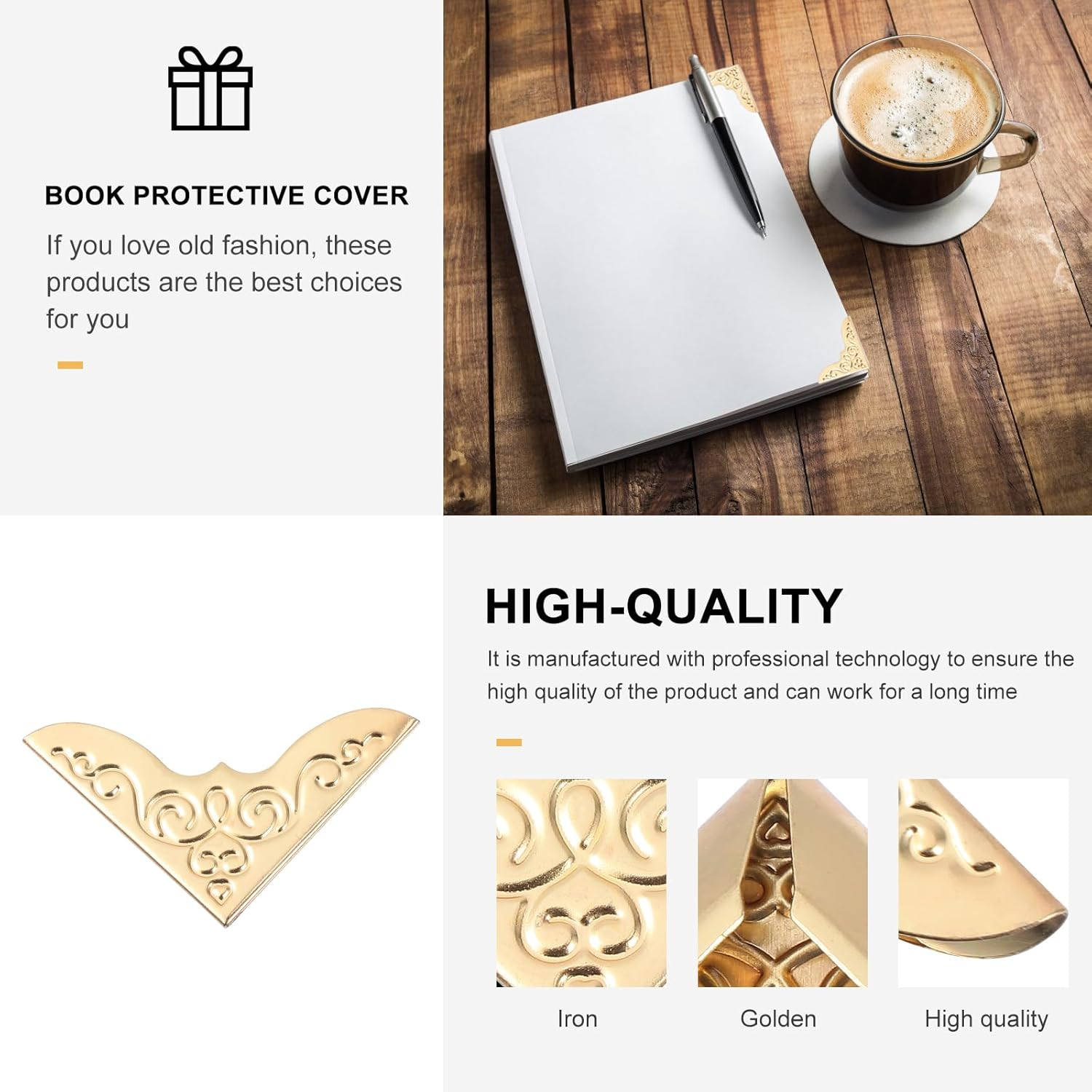20Pcs Metal Book Corners Vintage Book Corner Protectors Edge Protector Photo Corners Guard Edge Decorative for Photo Book Scrapbook Album Menu Folder image number 1