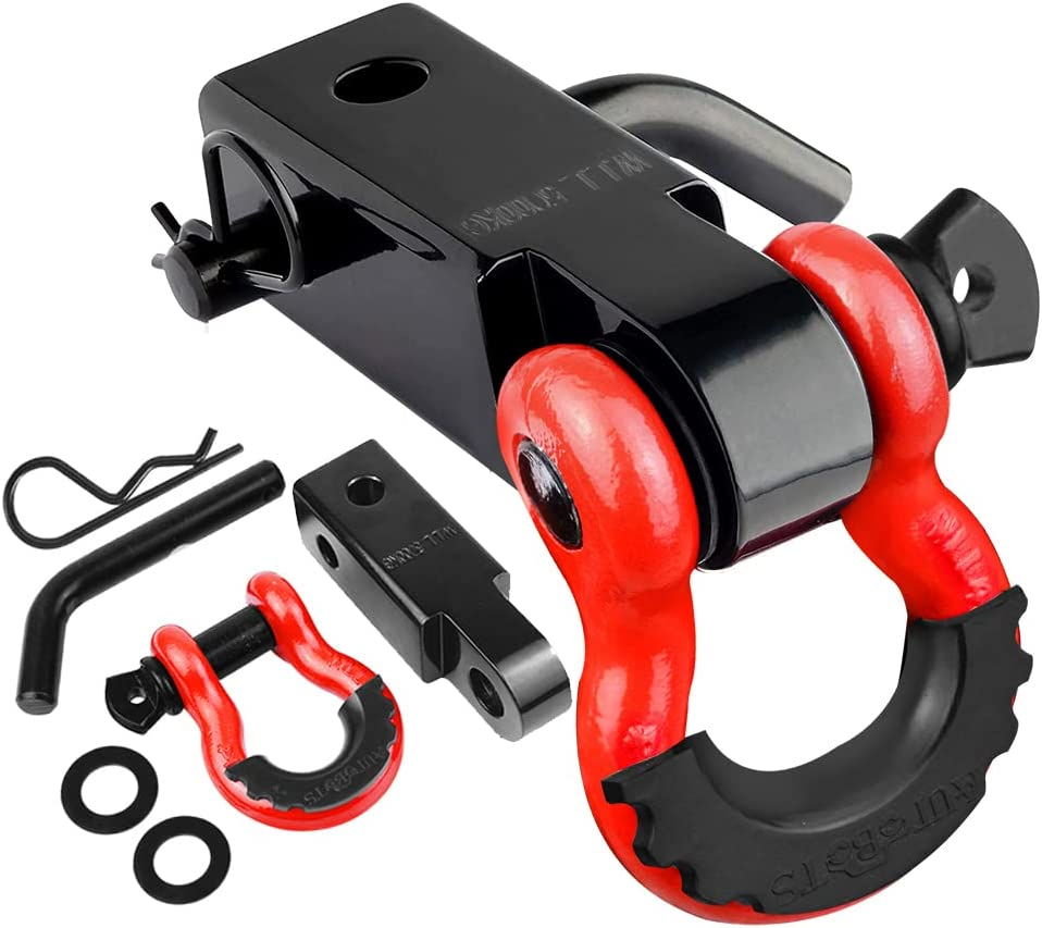 AUTOBOTS Tow Hitch Receiver 2", 45,000 Lbs Break Strength Heavy Duty Receiver with 5/8" Screw Pin, 3/4 Shackle, Towing Accessories for Vehicle Recovery Off-Road Red&Black image number 2