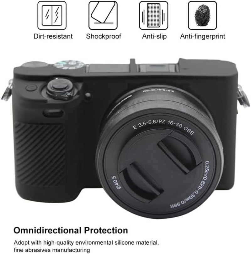For Sony Alpha ILCE-6300 / A6400 Camera Case,Silicone Rubber Camera Housing Protective Cover Case for Sony Alpha ILCE-6300 / A6400,Black - Black image number 2