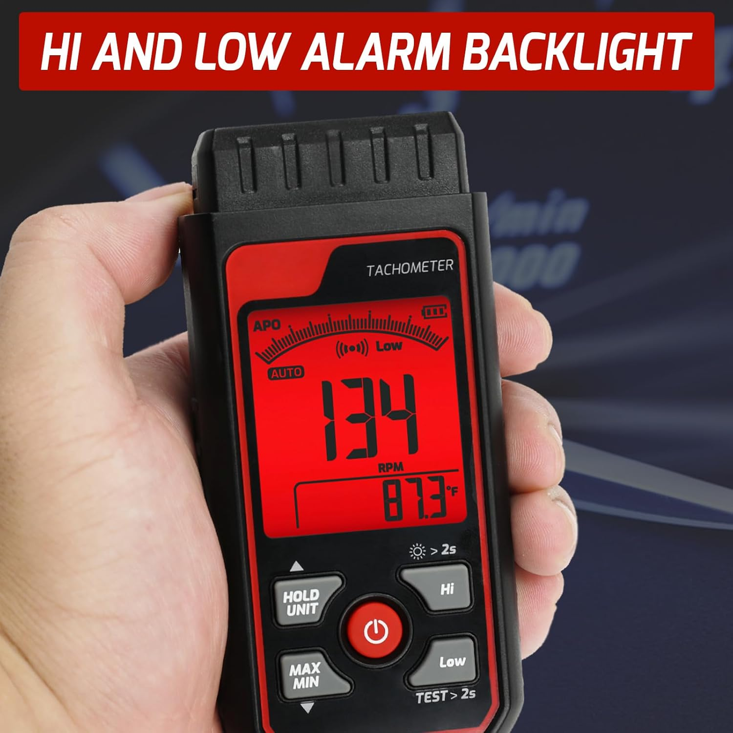 Non-Contact Digital Tachometer RPM Meter Speed Gauge Laser Photo Tachometer with 2.5~99999 RPM Range, Backlit Display | Analog Bar Scale | Custom Alarms for HVAC Motor Engine Speed Tester