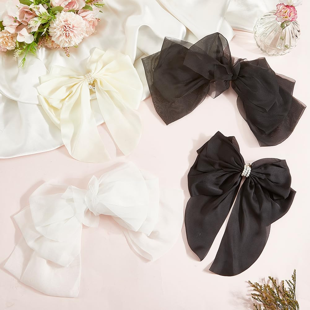 SOFPLATE 4 Pieces 4 Styles Black Hair Clips with Bow Coquette Hair Clips with ABS Plastic Colourful Fabric Large Bow Aesthetic Alligator Hair Clips Accessories for Short and Long Hairstyles DIY image number 2