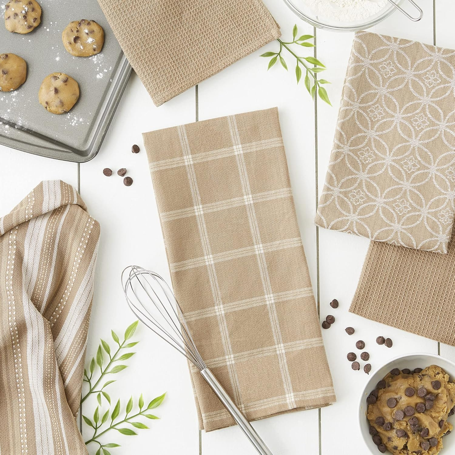 DII Assorted Woven Kitchen Set, Dishtowel, 18X28, Dishcloth, 13X13, Stone, 5 Piece - Dark Green image number 2