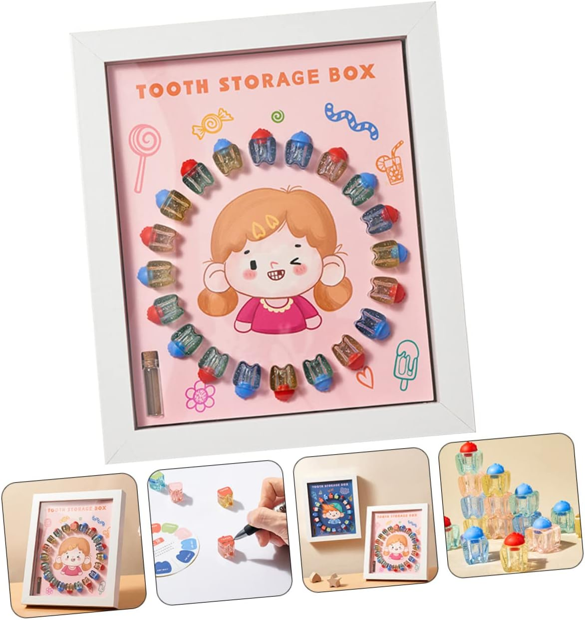 GALPADA Baby Tooth Box and Keepsake Case for Kids Crystal Design, White Frame Small Princess Style, Baby Teeth Holder and Memorial Storage for Boys and Girls