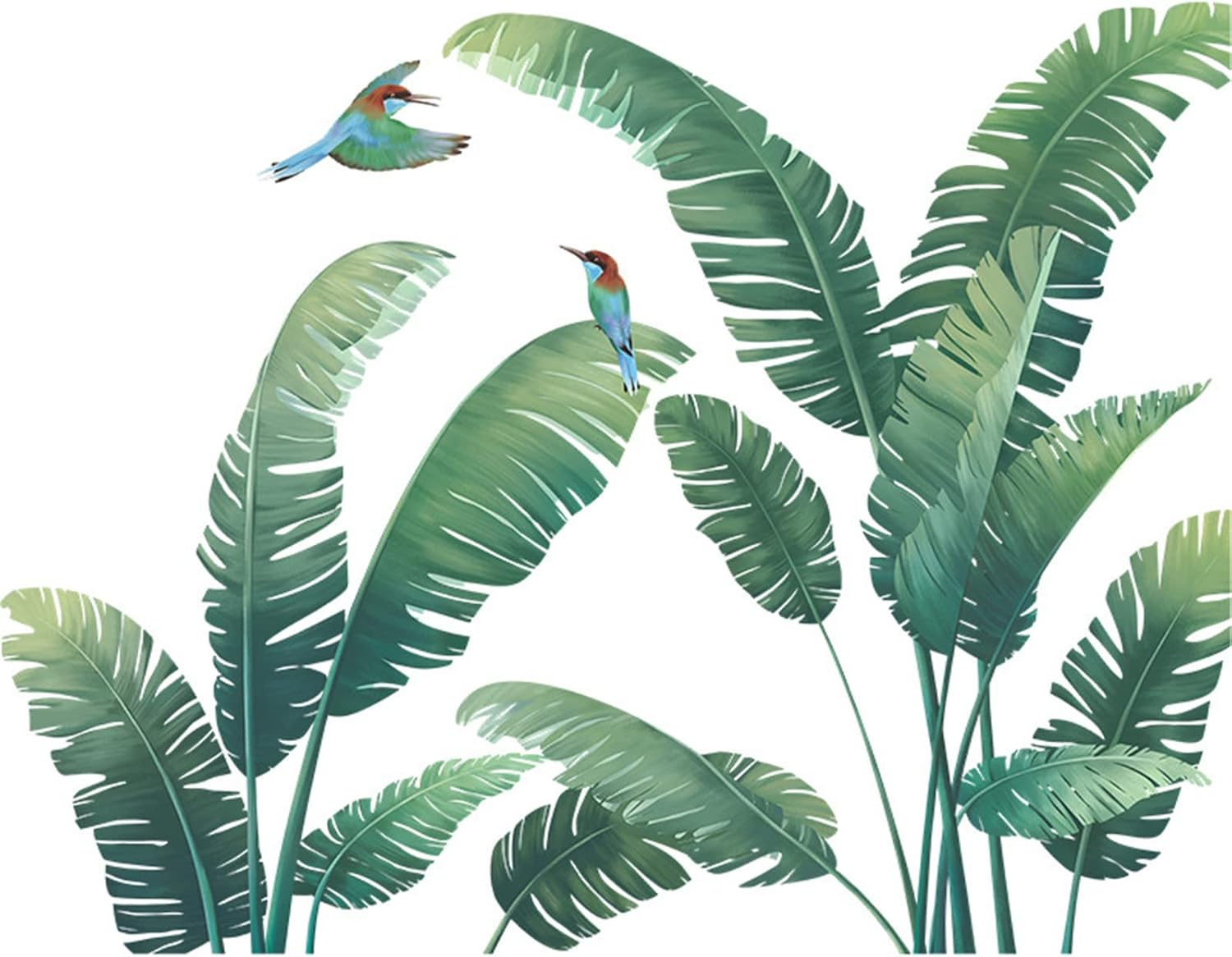 Green Plant Wall Stickers, Tropical Rainforest Monstera Leaf Decal Natural Palm Leaves Nordic Green Leaf Plants Banana Leaf Bird Wall Mural Bedroom Living Room (Green Palm Tree) image number 5