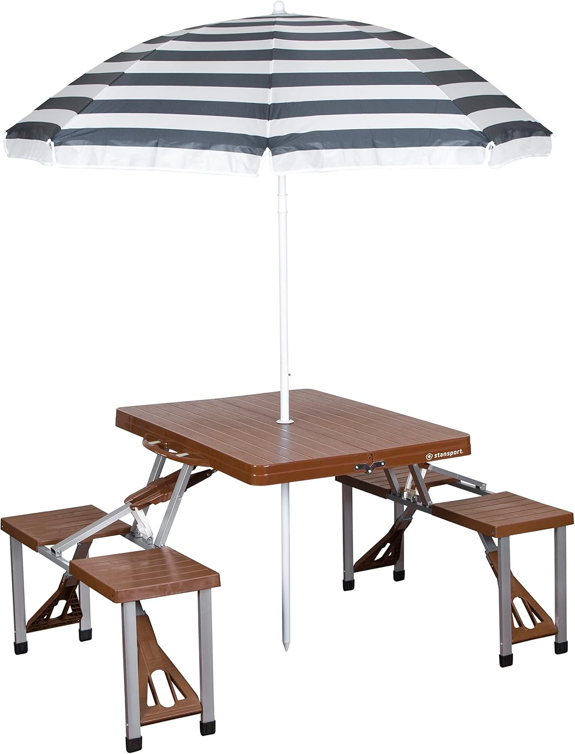 Stansport Picnic Table and Umbrella Combo - Brown (G-915-45), 33.5" X 75" X 25.5" image number 4