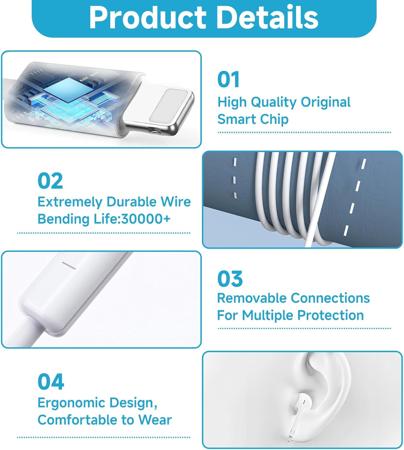 Wired In-Ear Lighning Headphones with Noise Reduction, Ergonomic Comfort Fit Built-In Microphone & Smart Controls, Compatible with Phone 14/13/12/11/XR/XS/X/8 for Daily Commute Gaming and Exercise image number 3