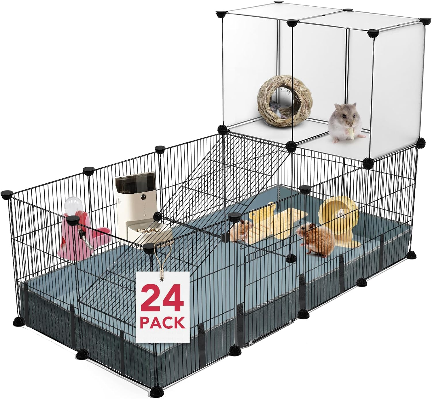 VISCOO 24 Panels Small Animal Pet Playpen,72" X 24" X 16" Small Animal Cage,Expandable C&C Cage for Guinea Pigs, Metal Grids Hedgehog Cage Guinea Pig Cages,Rabbit Cage Indoor with PVC Waterproof Mat