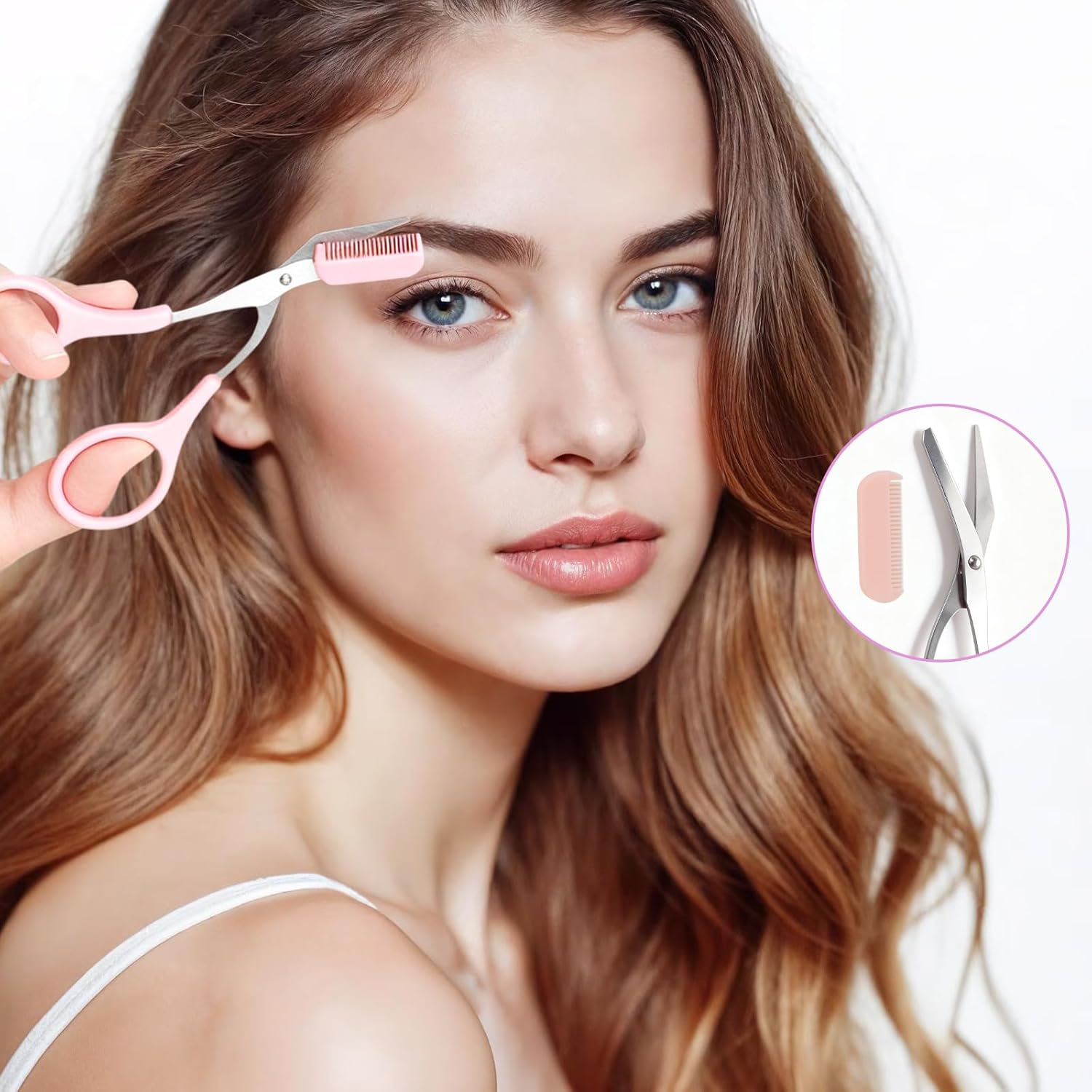 HEYMKGO 8 Piece Tweezers Set Precision Tweezers Stainless Steel with Travel Case Eyebrow Scissors with Comb Removable Scissors Eyebrow Razor Eyelash Brush Tweezers Eyebrow Plucking for Women Coloured image number 4