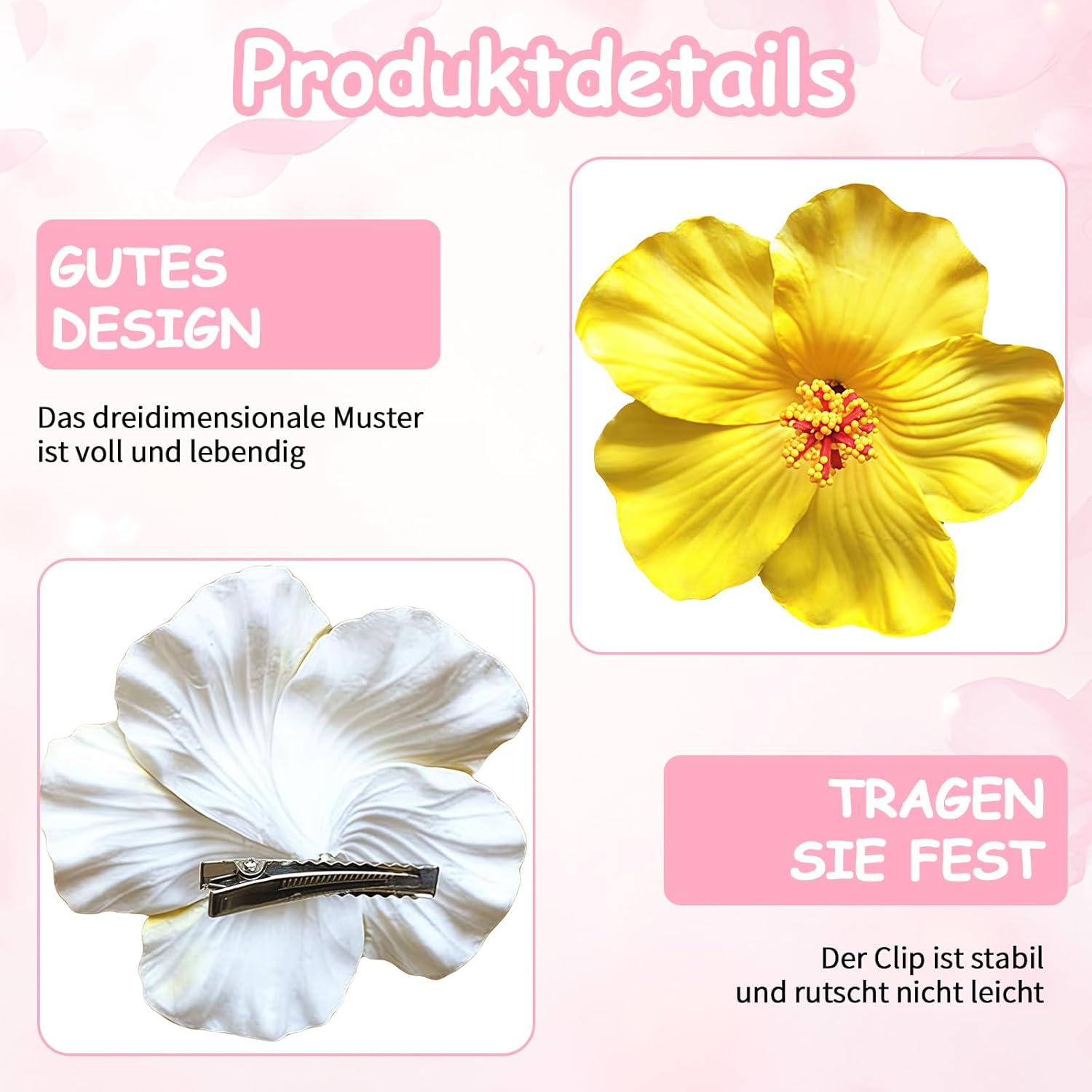 Elevapulse Pack of 6 Hawaii Flower Hair Clips, Hawaii Outfit Women'S Accessories, Hair Clips with Hawaiian Flowers for Women, Flower Hair Clip Set for Beach Party, Beach Holidays and Weddings, 10 Cm