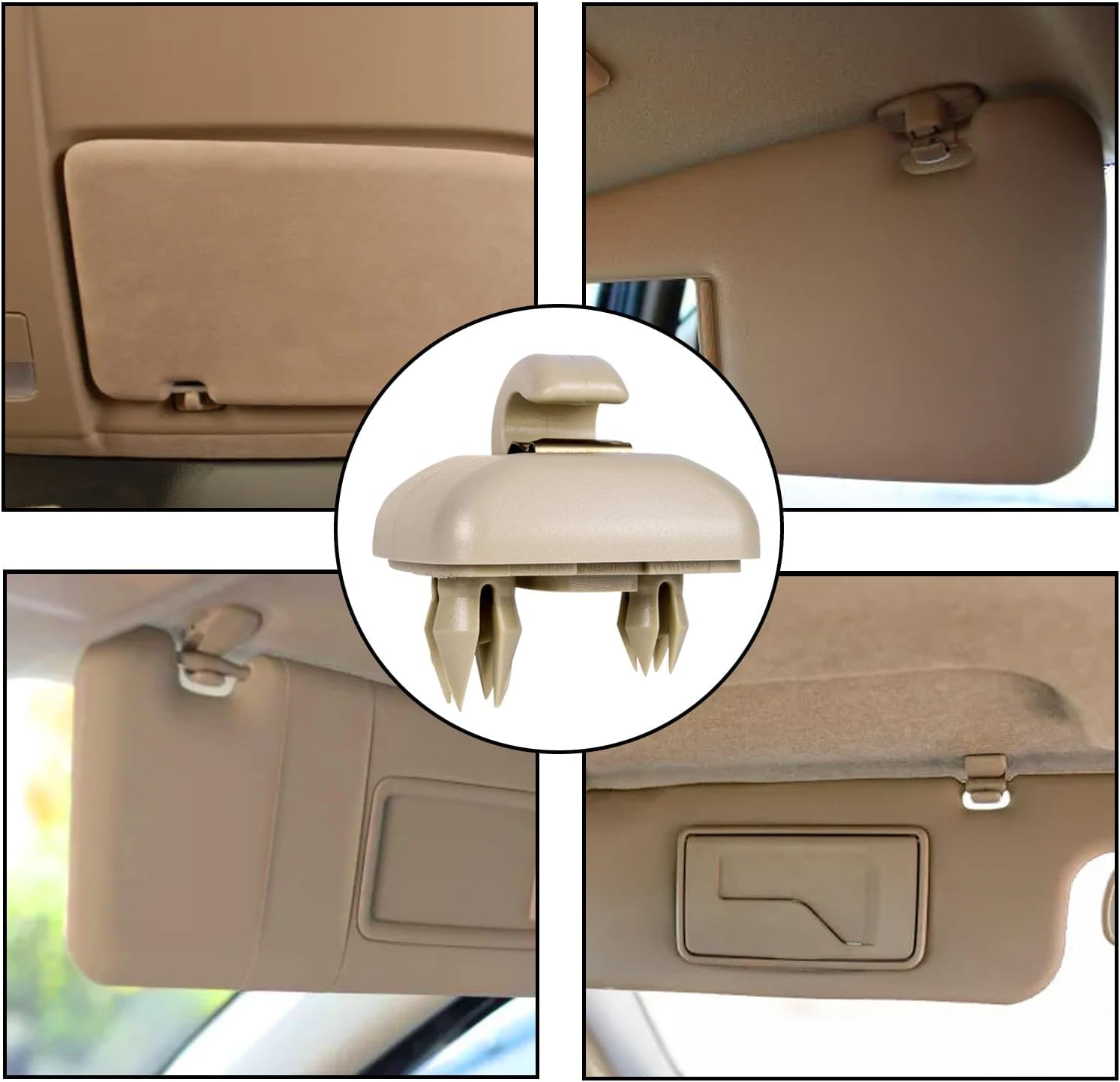 2 PCS Sun Visor Bracket Hook Clip, Upgraded Base Makeup Mirror Fixing Bracket, Car Interior Sunscreen Holder Hook, Compatible with A3 A4 LA 5A 6L Q5 Q3, OEM# 8U0857562A, 8E0857562 (Beige) image number 2