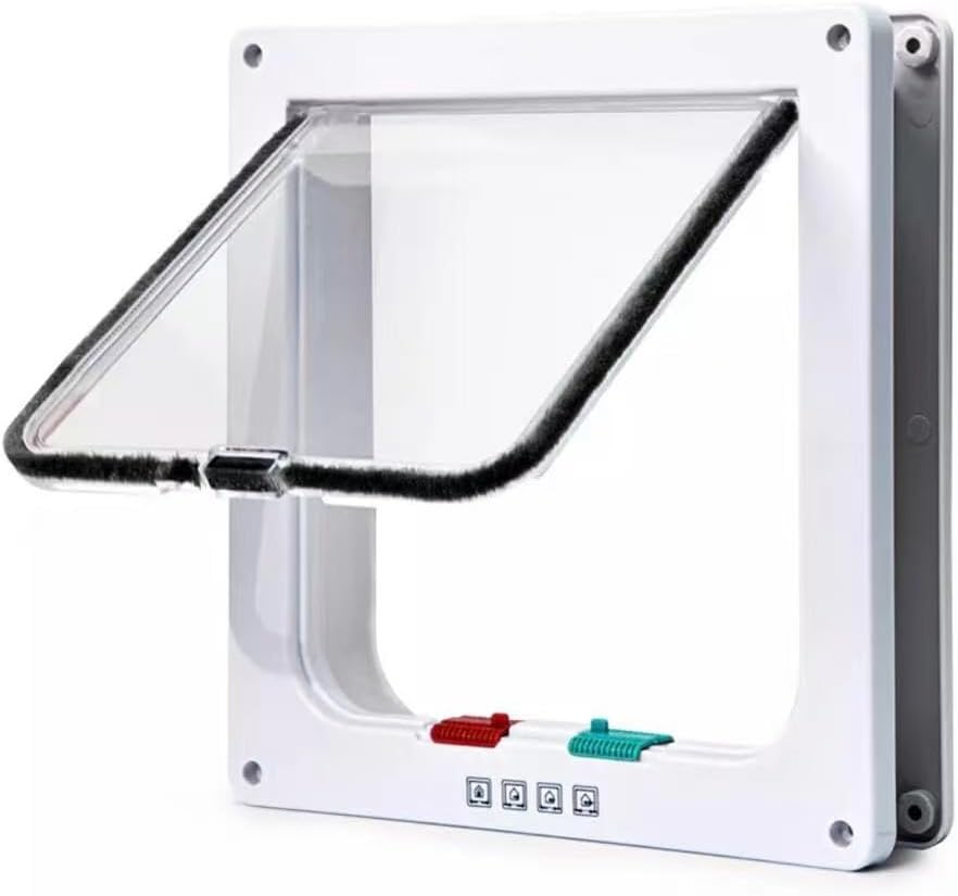 Lockable Cat Flap, Easy Installation in UPVC Doors, and Wooden Doors Two-Way Entrance and Exit (White, One Size)