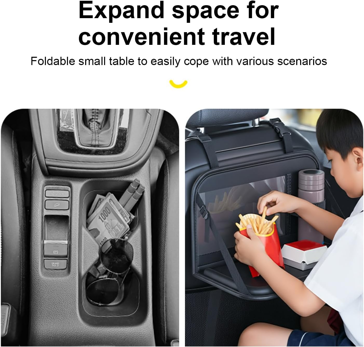 Car Seat Table | Laptop Holder Foldable Storage Rear Desk | Kids Travel Tray - for Airplane Toddler Long Ride Camping Snack Time Eating Office Work Passenger image number 1
