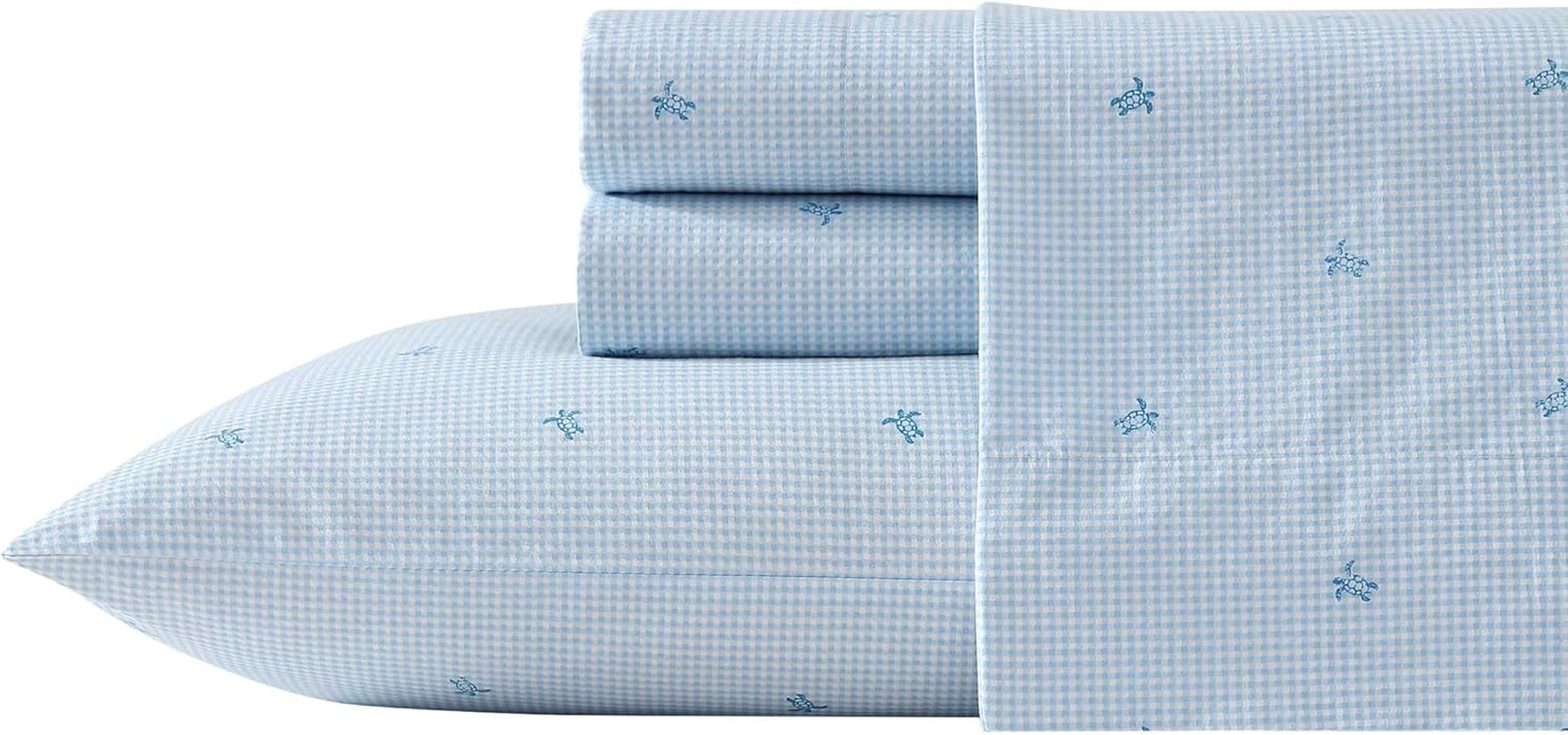 Laura Ashley - King Sheets, Cotton Percale Bedding Set, Lightweight & Breathable Home Decor (Turtle Gingham Blue, King) image number 1